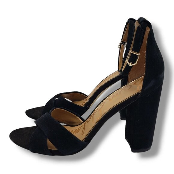 Sam Edelman Yancy1 Sandals Womens 11 Ankle Strap Block Heel Black Suede - Picture 2 of 9